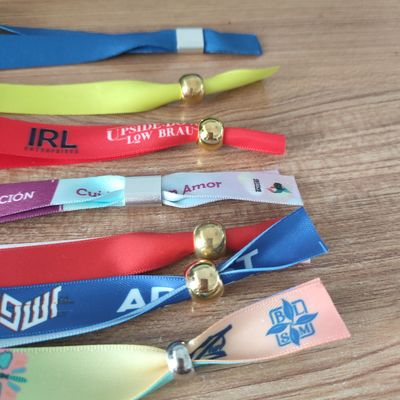 Ribbon Fabric Armbands in Green ID Polyester Wristbands for Events and Festivals