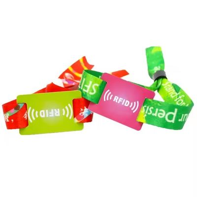 350*15mm Regular Size RFID Wristbands Satin Fabric with Custom Logo and Text Printing