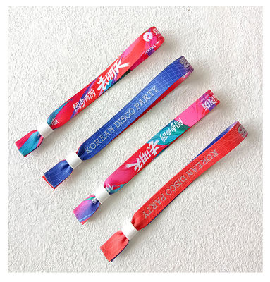 Blue Satin Fabric One Time Custom Event Festival Party Wristbands with Logo Printing
