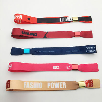 Red RFID Chip Custom Logo Printing Satin Fabric Wristbands for Event Festival Party