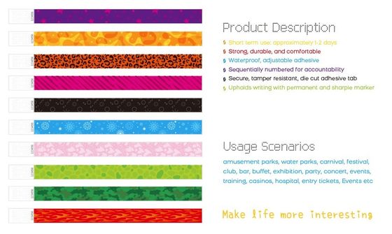 Tyvek Paper Bracelet for Holiday Decoration in Various Colors and Designs at Bulk