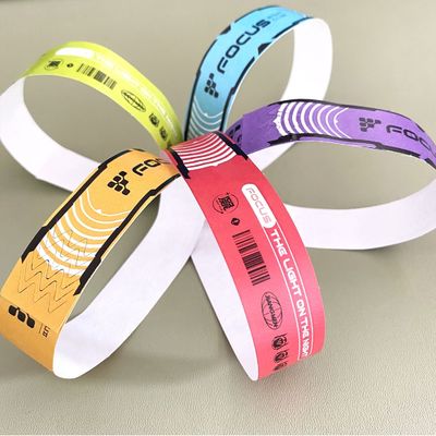 Custom Logo Printed Bracelet Waterproof Paper Tyvek Wristbands Strong Adhesive Closure