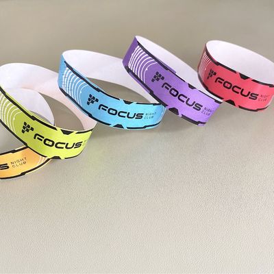 Custom Logo Printed Bracelet Waterproof Paper Tyvek Wristbands Strong Adhesive Closure
