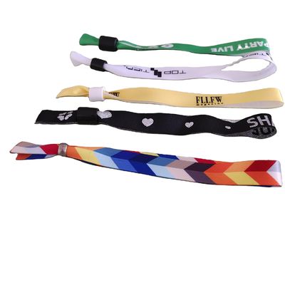 Personalized Logo Polyester Festival Satin Woven Ribbon Wristband for Events 350*15mm