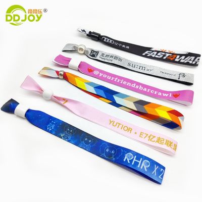 Personalized Logo Polyester Festival Satin Woven Ribbon Wristband for Events 350*15mm