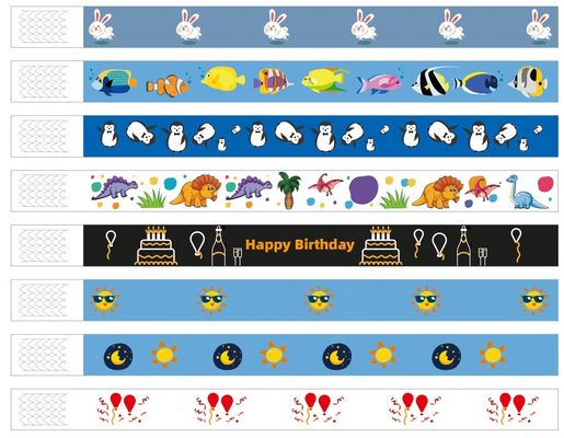 Tyvek Paper Bracelets for Custom Design Stock of Dinosaurs Rabbits Balloons and More