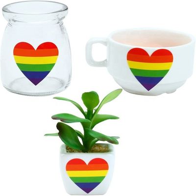Gift Craft 1.5 inch 500pcs/roll Striped Heart Shaped Love Gay Pride Rainbow Heart Ribbon Sticker