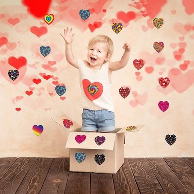 Gift Craft 1.5 inch 500pcs/roll Striped Heart Shaped Love Gay Pride Rainbow Heart Ribbon Sticker
