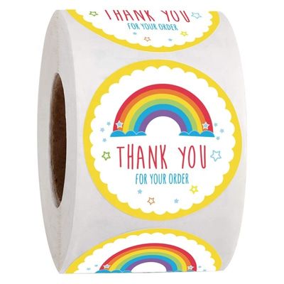 Custom Sticker Oil Resistant Cute Rainbow Thank You Sticker for Gift Decoration