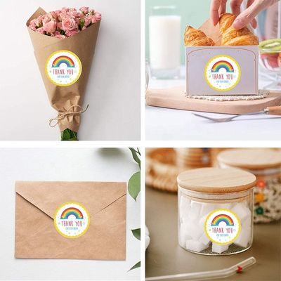 Custom Sticker Oil Resistant Cute Rainbow Thank You Sticker for Gift Decoration