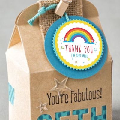 Custom Sticker Oil Resistant Cute Rainbow Thank You Sticker for Gift Decoration