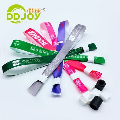 Gender Women's Woven Ribbon Fabric Bracelets in Red with Plastic Slide Lock Customized