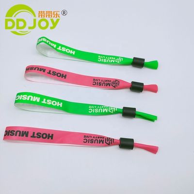 Gender Women's Woven Ribbon Fabric Bracelets in Red with Plastic Slide Lock Customized