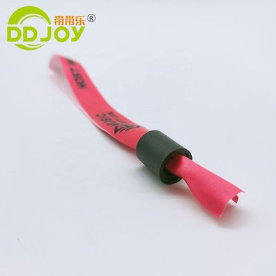 Gender Women's Woven Ribbon Fabric Bracelets in Red with Plastic Slide Lock Customized