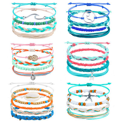 Mix Color Wax Thread Bracelet Handmade Bohemian Daisy Sunflower Turtle Shell Bracelet