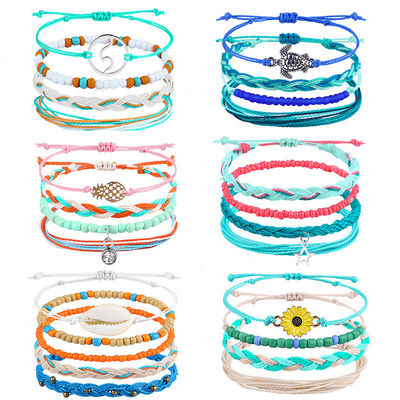 Mix Color Wax Thread Bracelet Handmade Bohemian Daisy Sunflower Turtle Shell Bracelet