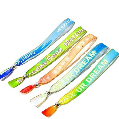 Custom Event Festival Party RFID Chip Satin Fabric Wristbands with Logo Text Printing