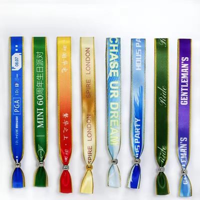 Custom Event Festival Party RFID Chip Satin Fabric Wristbands with Logo Text Printing